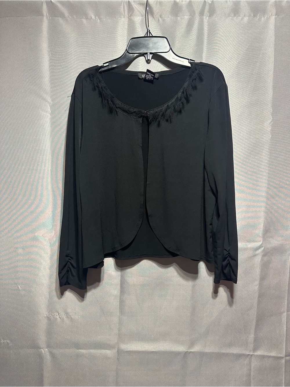 Glamour Black Feather-Trim Long Sleeve Bolero